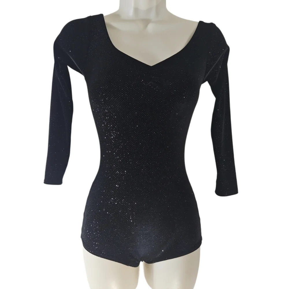 Cicci Girls Black Glitter Ballerina Costume 2-Pc Dance Leotard Tutu Skirt Sz 5-6